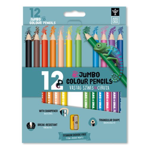 Ars Una 12 színû, háromszögletû színes ceruzakészlet hegyezõvel, JUMBO