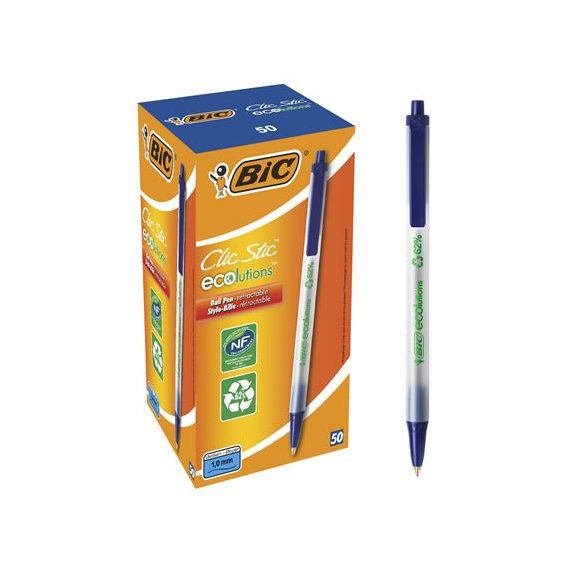 Golyóstoll, 0,32 mm, nyomógombos, BIC "Clic Stic ecolutions", kék Golyóstoll, 0,32 mm, nyomógombos, BIC "Clic Stic ecolutions", kék
