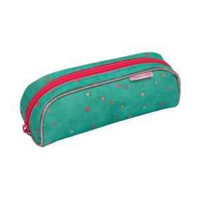   Tolltartó, henger alakú, cipzáras, BELMIL "Cute sloth", zöld-rózsaszín, szivecske