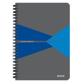   Spirálfüzet, A5, kockás, 90 lap, laminált karton borító, LEITZ "Office", szürke-kék