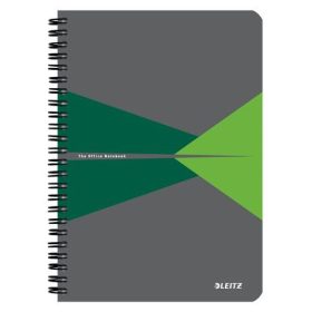   Spirálfüzet, A5, vonalas, 90 lap, PP borító, LEITZ "Office", szürke-zöld