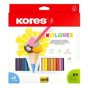   Színes ceruza készlet, háromszögletű, KORES "Triangular", 24 különböző szín