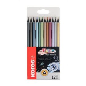   Színes ceruza készlet, háromszögletű, KORES "Kolores Style Metallic", 12 metál szín