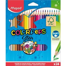   Színes ceruza készlet, háromszögletű, MAPED "Color'Peps Star", 24 különböző szín