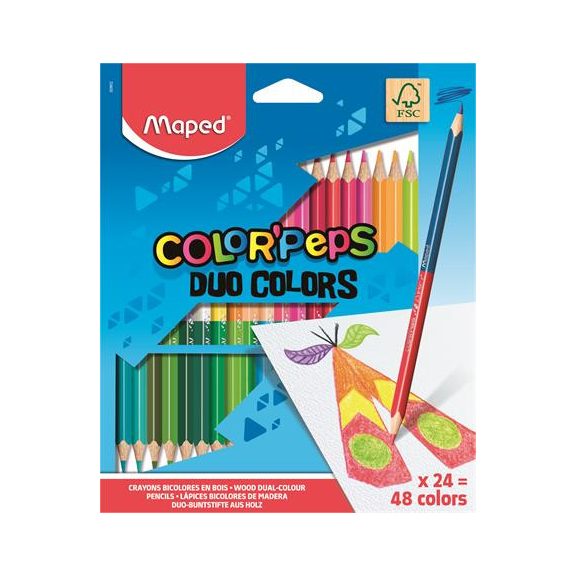 Színes ceruza készlet, háromszögletű, kétvégű, MAPED "Color'Peps Duo", 48 különböző szín Színes ceruza készlet, háromszögletű, kétvégű, MAPED "Color'Peps Duo", 48 különböző szín