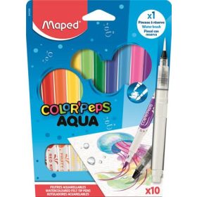   Akvarell filctoll készlet, 3,6 mm, ecsettel, MAPED "Color'Peps Aqua", 10 különböző szín