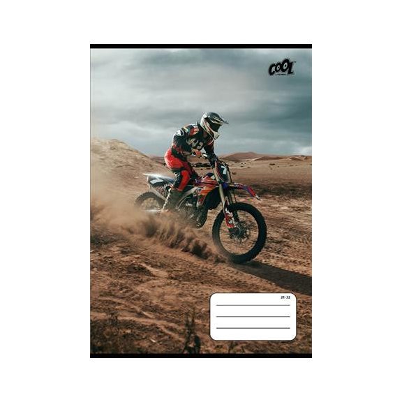 Füzet, tűzött, A5, vonalas, 32 lap, 4-8. osztály, COOL BY VICTORIA "Motocross", "21-32" Füzet, tűzött, A5, vonalas, 32 lap, 4-8. osztály, COOL BY VICTORIA "Motocross", "21-32"