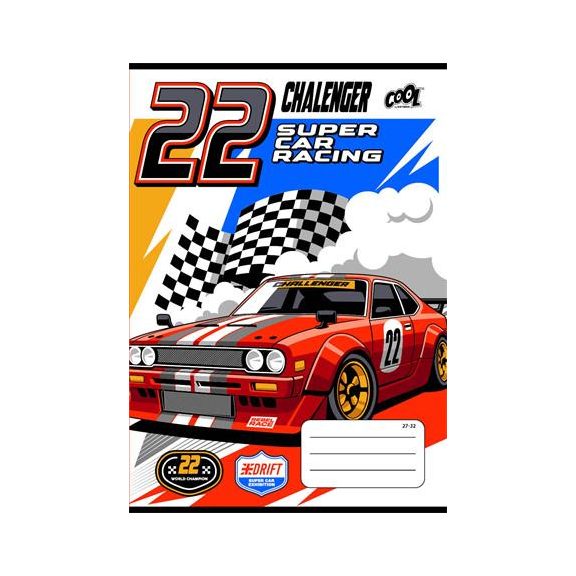 Füzet, tűzött, A5, kockás, 32 lap, COOL BY VICTORIA "Race cars", "27-32" Füzet, tűzött, A5, kockás, 32 lap, COOL BY VICTORIA "Race cars", "27-32"