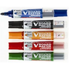   Táblamarker készlet, 2,3 mm, kúpos, tartóval és szivaccsal, PILOT "V-Board Master", 5 különböző szín