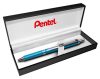 Zseléstoll, 0,35 mm, nyomógombos, égszínkék tolltest, PENTEL "EnerGel BL-407" fekete, ajándék kék tollbetéttel