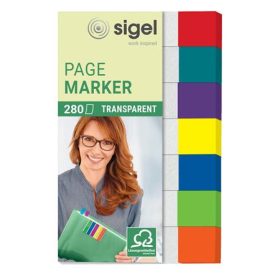   Jelölőcímke, műanyag, 7x40 lap, 12x50 mm, SIGEL "Clear Mini", vegyes szín