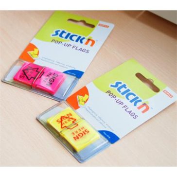   Jelölőcímke, 50 lap, 45x25 mm, STICK N "Sign Here", aláírás, neon sárga