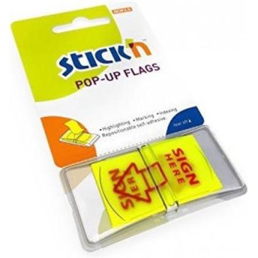   Jelölőcímke, 50 lap, 45x25 mm, STICK N "Sign Here", aláírás, neon sárga