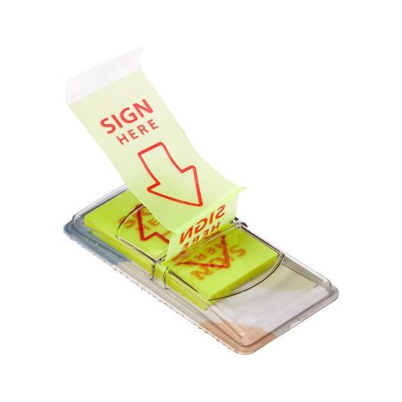 Jelölőcímke, 50 lap, 45x25 mm, STICK N "Sign Here", aláírás, neon sárga