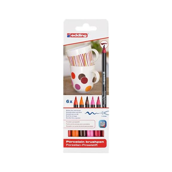 Ecsetirón készlet, porcelánra, EDDING "4200 Warm color", 6 különböző szín
