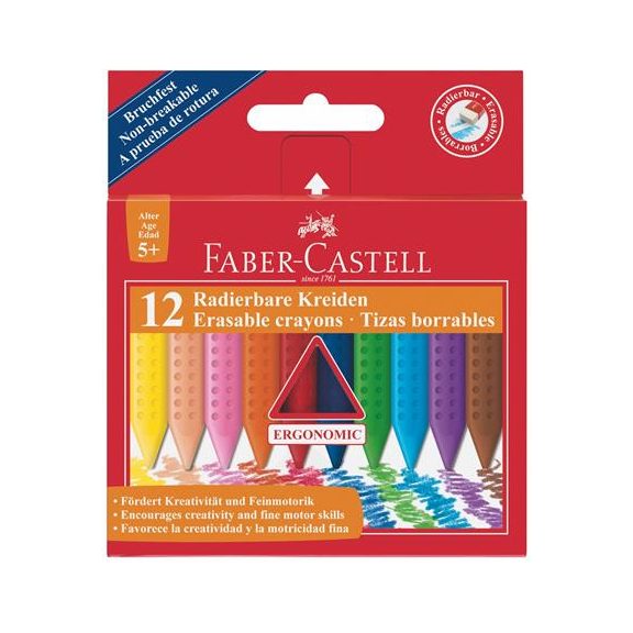 Zsírkréta, háromszögletű, FABER-CASTELL "Grip", 12 különböző szín Zsírkréta, háromszögletű, FABER-CASTELL "Grip", 12 különböző szín