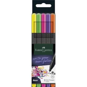   Tűfilc készlet, 0,4 mm, FABER-CASTELL "Grip", 5 különböző neon szín