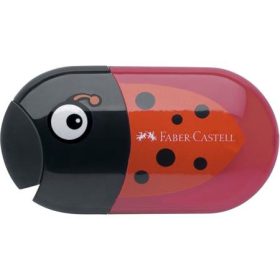   Hegyező és radír, kétlyukú, tartályos, FABER-CASTELL, katicabogár minta