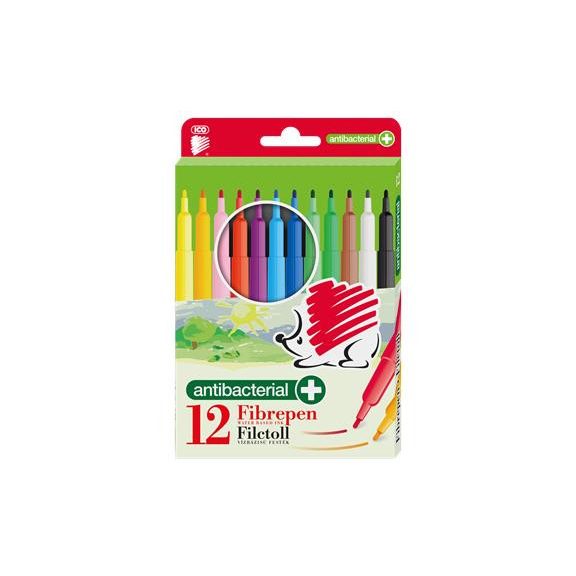 Filctoll készlet, 1 mm, antibakteriális, ICO "Süni 300", 12 különböző szín Filctoll készlet, 1 mm, antibakteriális, ICO "Süni 300", 12 különböző szín