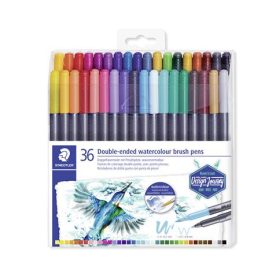   Ecsetirón készlet, 0,5-0,8/1,0-6,0 mm, kétvégű, STAEDTLER "3001", 36 szín