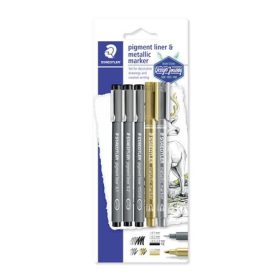   Tusfilc és dekormarker készlet, 5 db, STAEDTLER, "pigment liner 308"