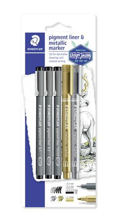 Tusfilc és dekormarker készlet, 5 db, STAEDTLER, "pigment liner 308"