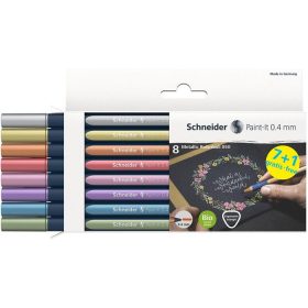   Metálfényű rollertoll készlet, 0,4 mm, SCHNEIDER "Paint-It 050" 8 különböző szín