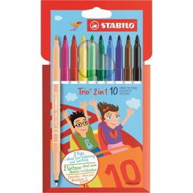   Filctoll készlet, 0,5-2 mm, kétvégű, STABILO "Trio 2 in 1", 10 különböző szín