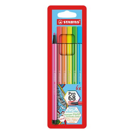 Filctoll készlet, 1 mm, STABILO "Pen 68", 6 neon szín