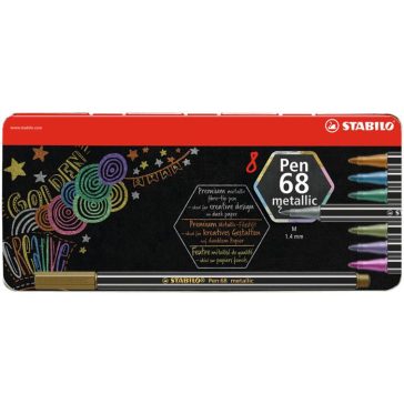   Filctoll készlet, fém doboz, 1,4 mm, STABILO "Pen 68 metallic", 8 különböző szín