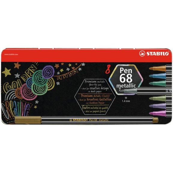 Filctoll készlet, fém doboz, 1,4 mm, STABILO "Pen 68 metallic", 8 különböző szín Filctoll készlet, fém doboz, 1,4 mm, STABILO "Pen 68 metallic", 8 különböző szín