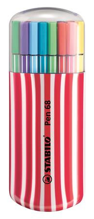 Filctoll készlet, 1 mm, piros tok, STABILO "Pen 68 Zebrui", 20 különböző szín