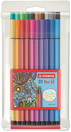 Filctoll készlet, 1 mm, STABILO "Pen 68", 20 különböző szín