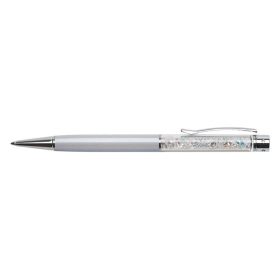   Golyóstoll, krémfehér, felül színjátszós fehér SWAROVSKI® kristállyal töltve, 14 cm, ART CRYSTELLA®