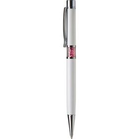   Golyóstoll, fehér, középen rózsaszín SWAROVSKI® kristállyal töltve, 14cm, ART CRYSTELLA®
