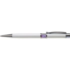   Golyóstoll, fehér, középen orgonalila SWAROVSKI® kristállyal töltve, 14cm, ART CRYSTELLA®
