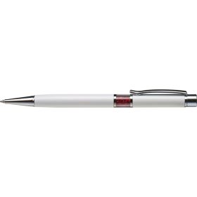   Golyóstoll, fehér, középen light siam piros SWAROVSKI® kristállyal töltve, 14cm, ART CRYSTELLA®