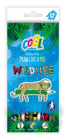 Színes ceruza készlet, háromszögletű, COOL BY VICTORIA "Wildlife", 12 különböző szín