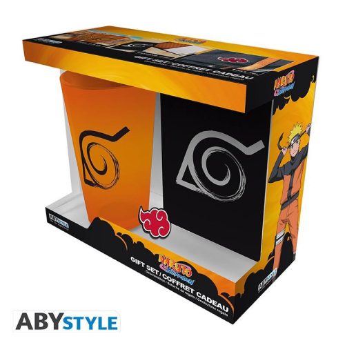 NARUTO SHIPPUDEN ajándék készlet: XXL pohár, kitűző, zsebméretű notesz - Konoha