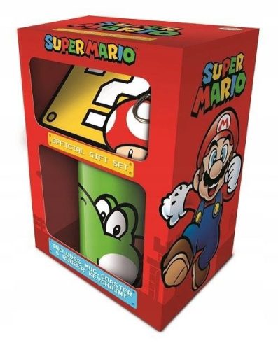 Super Mario (Yoshi változat) ajándékcsomag tartalma: bögre, poháralátét, kulcstartó