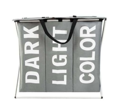 3 rekeszes szennyestartó kosár – összecsukható alumínium vázzal, vízálló belső, Ruhhy