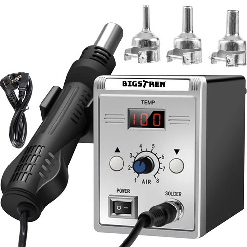 Forrasztóállomás hőlégfúvóval – 700 W, LCD kijelző, 100–500 °C, Bigstreen