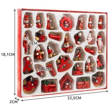 Fa karácsonyi függődísz szett – 30 db, piros, Ruhhy
