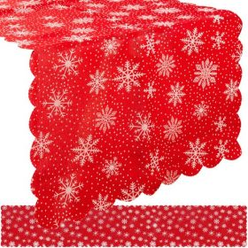   Hosszú karácsonyi asztali terítő piros alapon hópelyhes mintával – 220×35 cm, Ruhhy