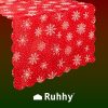 Hosszú karácsonyi asztali terítő piros alapon hópelyhes mintával – 220×35 cm, Ruhhy