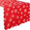Hosszú karácsonyi asztali terítő piros alapon hópelyhes mintával – 220×35 cm, Ruhhy
