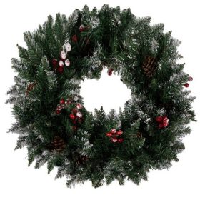   Havas hatású karácsonyi koszorú – 45 cm, tobozokkal és bogyókkal díszítve, Ruhhy