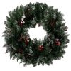 Havas hatású karácsonyi koszorú – 45 cm, tobozokkal és bogyókkal díszítve, Ruhhy