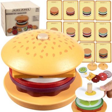 Fa hamburger készítő játék rendelőkártyákkal, Kruzzel