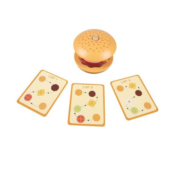 Fa hamburger készítő játék rendelőkártyákkal, Kruzzel